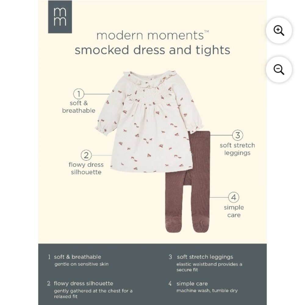 Modern Moments Baby Girl Smocked Dress & Tights Set 2-Pieces - Picture 9 of 9